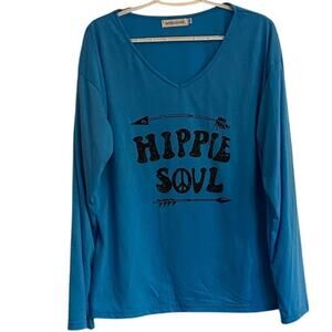 MissLook Blue Long Sleeve T-shirt Size 3XL with Hippy Soul! Casual